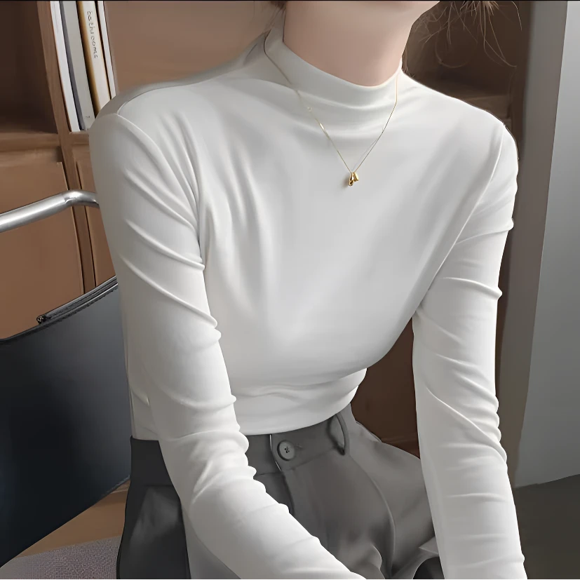 半高领打底衫舒适薄款长袖甜美清新修身时尚显瘦