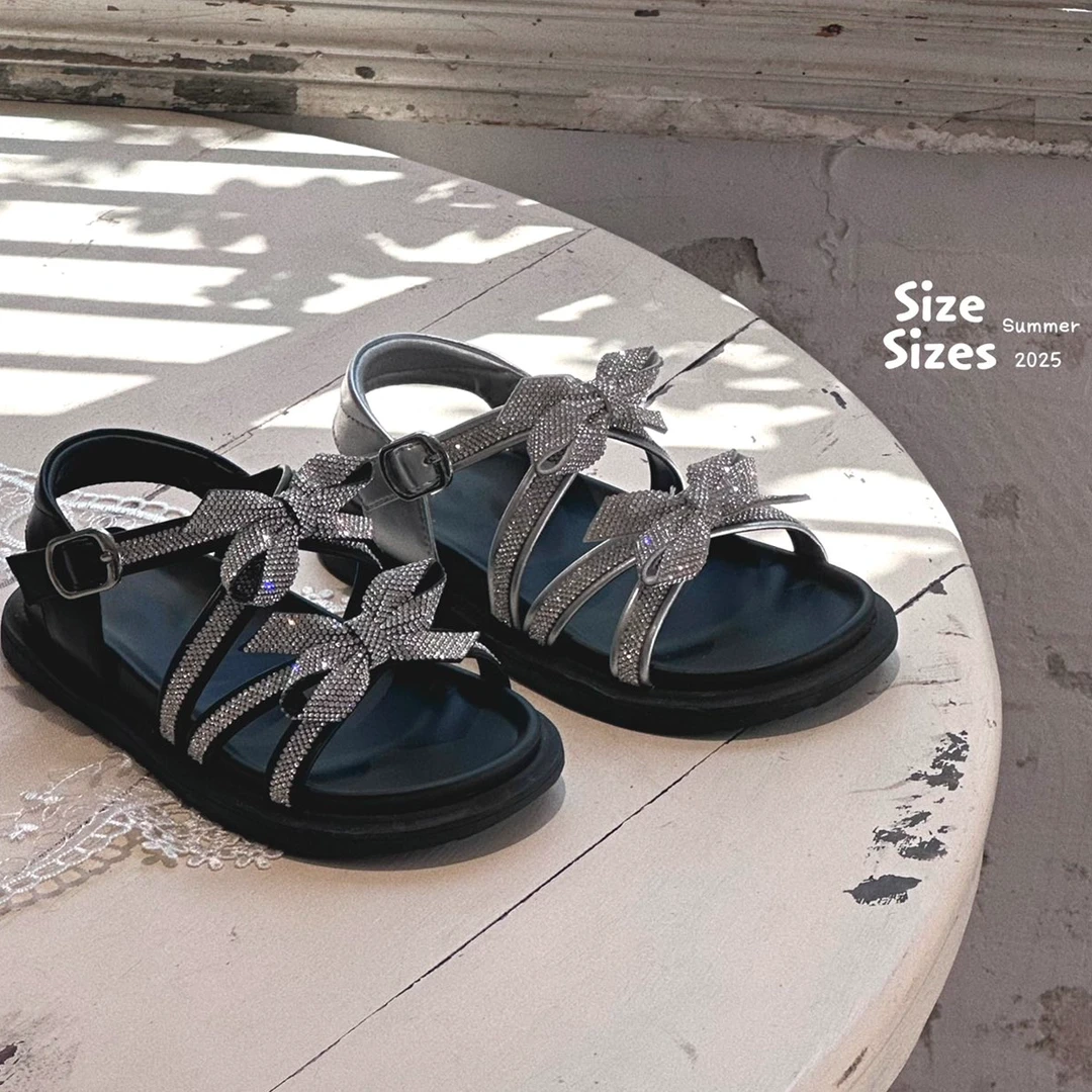 【haobaby童鞋】2025蝴蝶结烫钻闪闪软底凉鞋7205