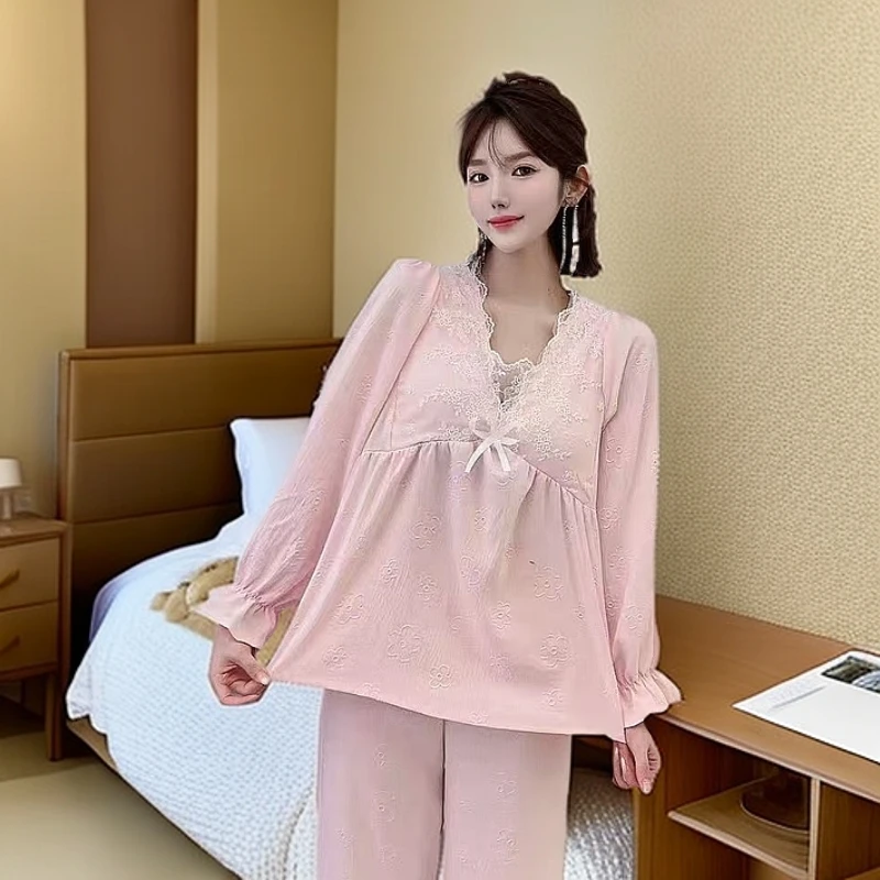 2025春季新款轻奢女装爆款高级感减龄V领可外穿甜美睡衣家居服