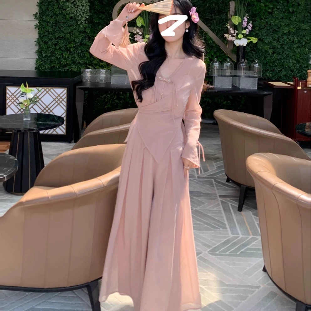 新中式国风套装温柔风粉色连衣裙子女2025早初春新款法式气质长裙