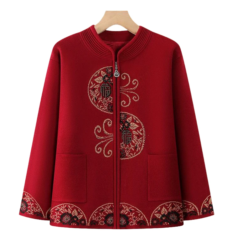 老年人奶奶毛衣加绒加厚针织拉链开衫宽松老太太保暖衣服秋冬外套