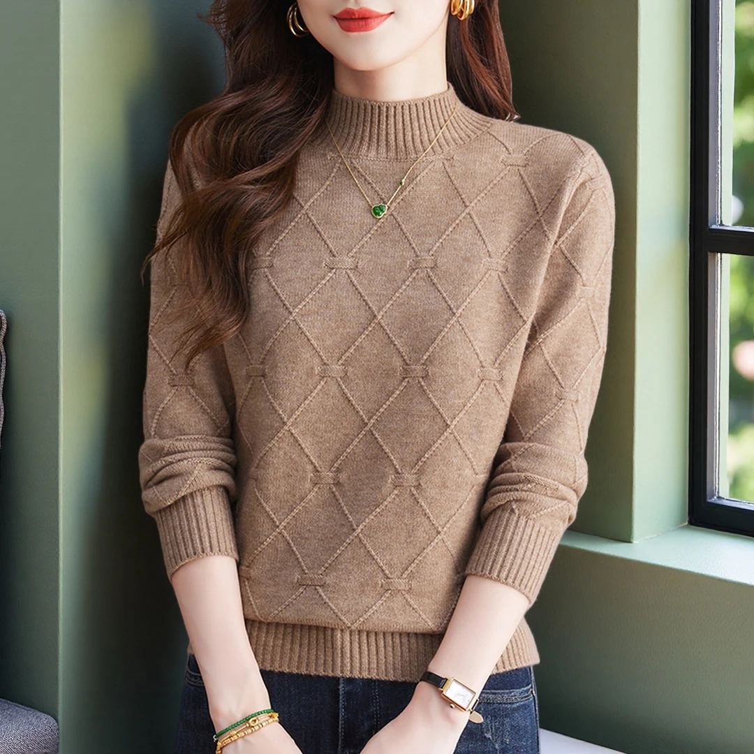 纯100羊绒衫女毛衣2025年新款妙龄女士妈妈爆款半高领厚款针织衫