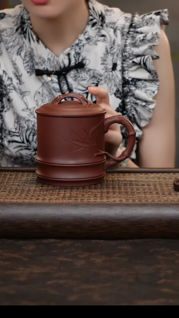 茶杯紫砂紫泥竹节新品