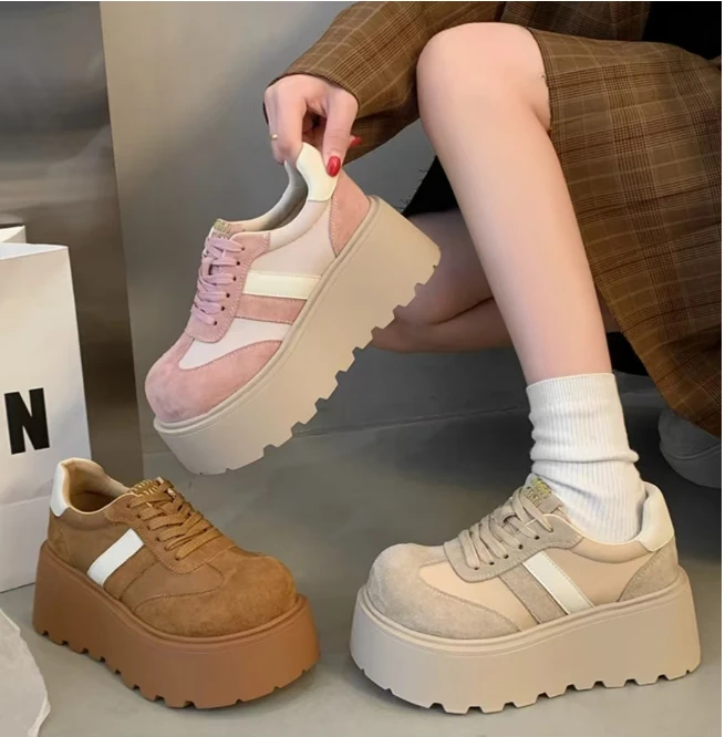 松糕厚底老爹鞋女2025新款春秋季小个子增高德训鞋百搭休闲运动鞋