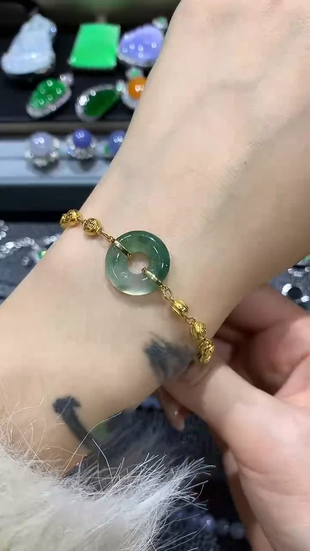 【闪购商品】翡翠手链18K金镶嵌10团购