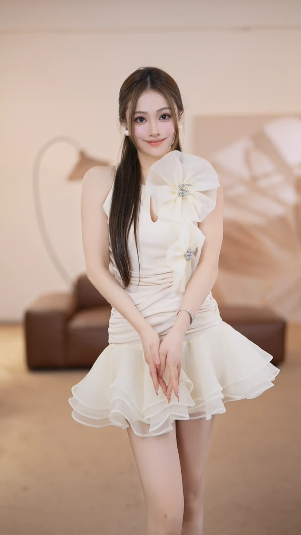 【镘镘】 手工立体花朵连衣裙温柔气质 YA25013-1