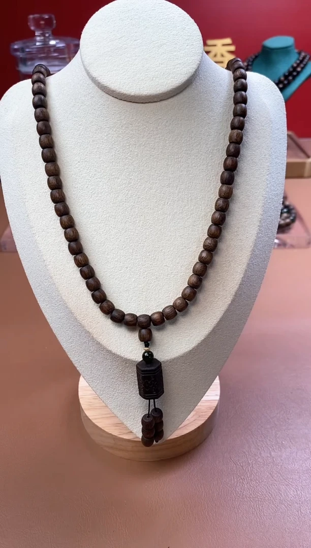 手串沉香玉化瘤疤白棋6*7多圈配沉香木雕刻吊坠