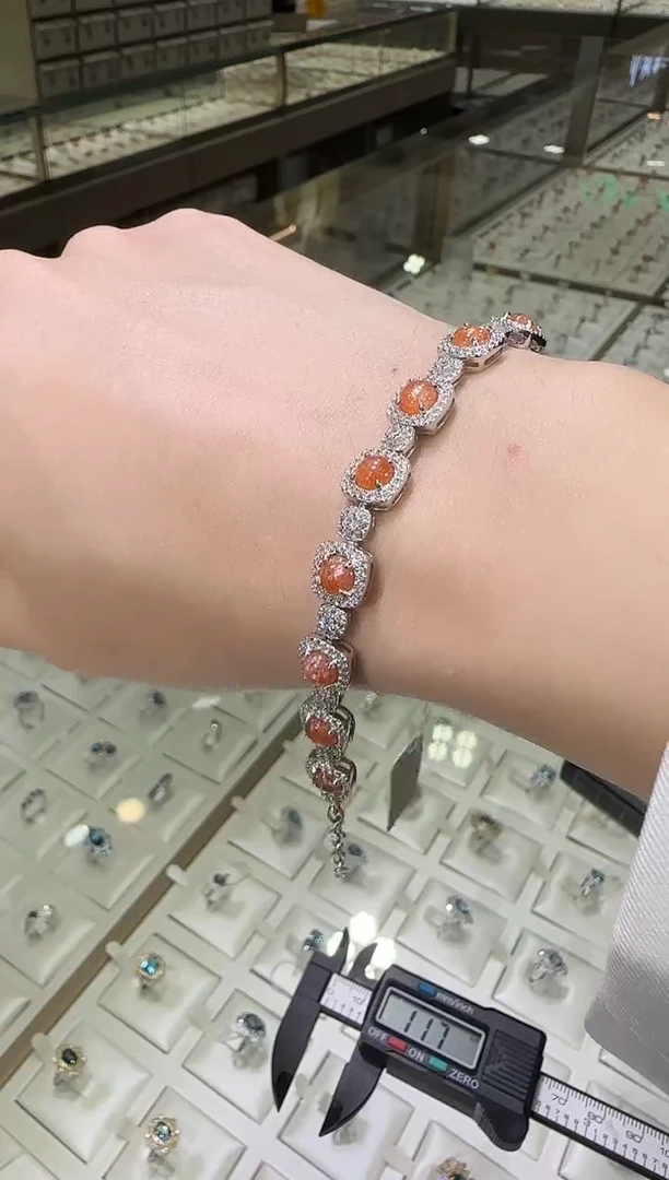 银S925镶嵌手链日光石6mm金太阳