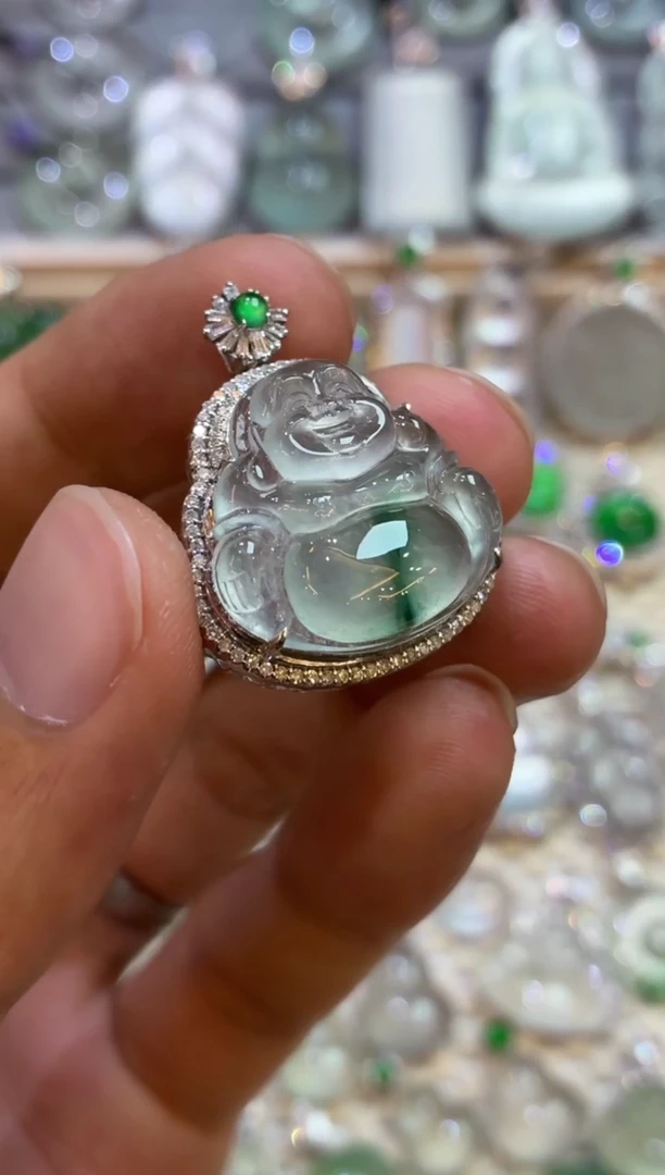 吊坠(不含链)18K金镶嵌翡翠佛公