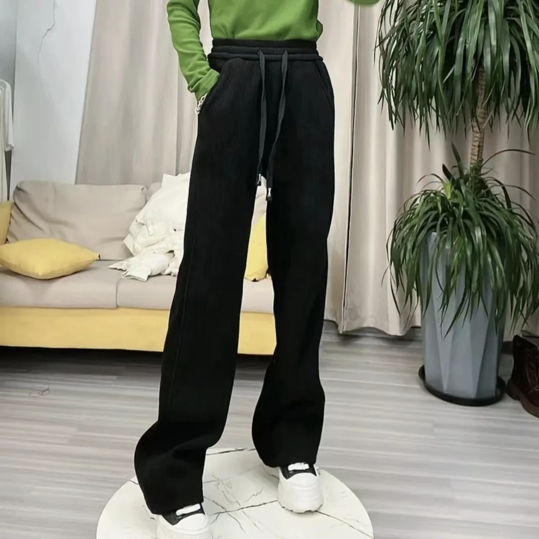 2025冬款新品抽绳直筒松紧腰显瘦时尚百搭休闲裤加绒长裤3360