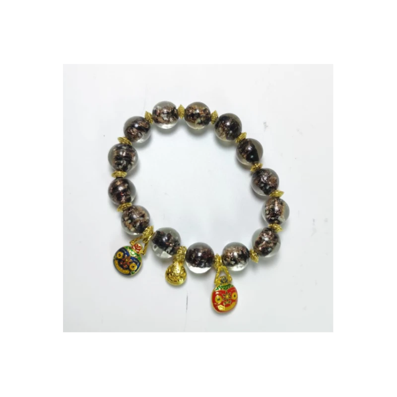 合金手链 S1065-1.2*16灰色夜光金箔琉璃单圈+吞金兽挂饰5