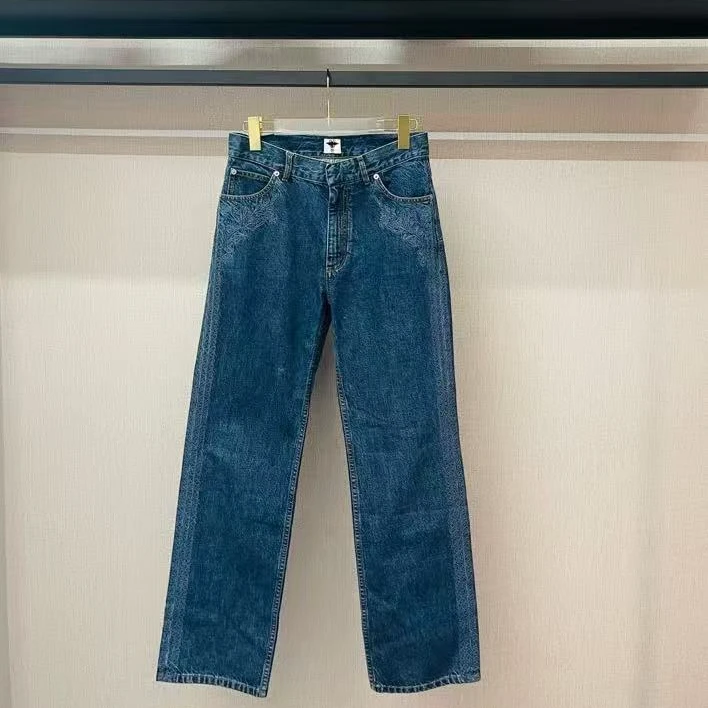 95新 DIOR/迪奥 蓝色刺绣直筒牛仔裤/F38/编号8914