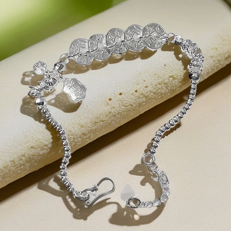 足银手链 （平安牌）五帝钱民族风时尚手链