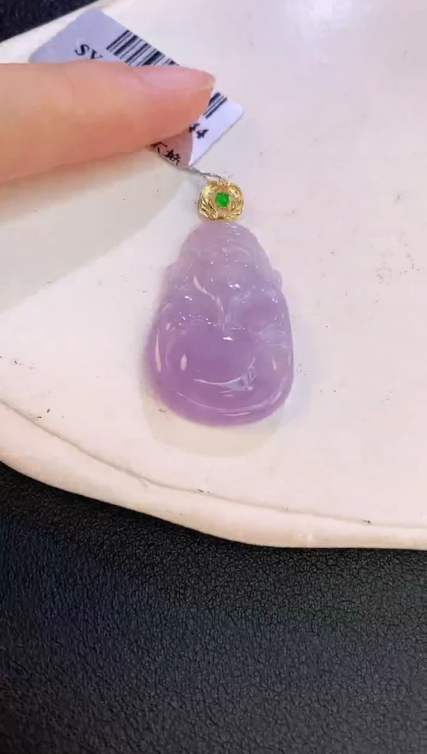 翡翠18K金镶嵌颈饰赠礼盒证书 麦麦