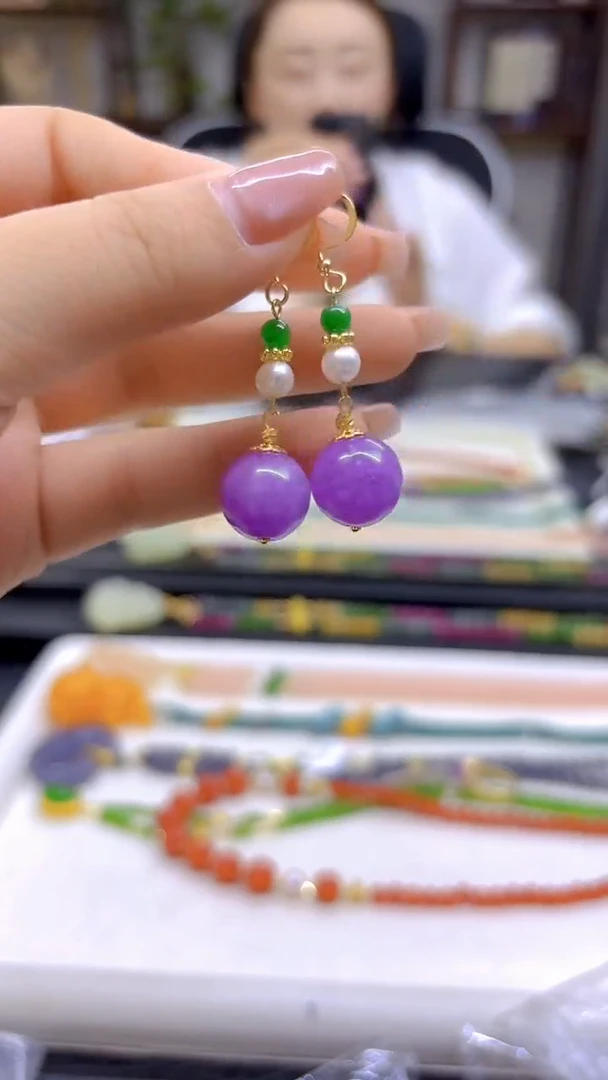 翡翠14K金镶嵌耳饰DIY款E488