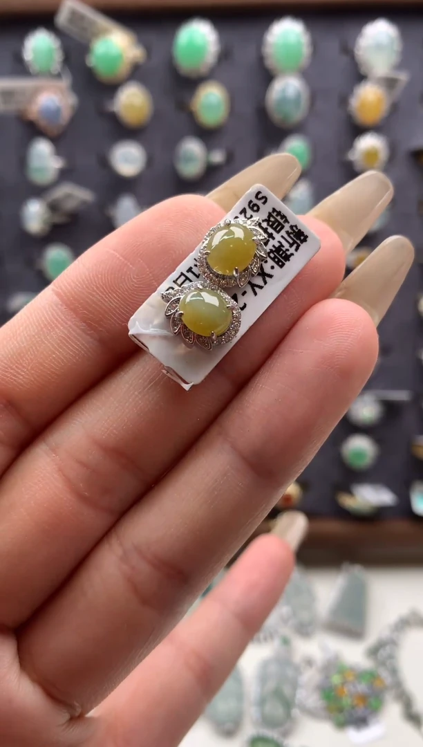 吊坠(不含链)银S925镶嵌翡翠耳饰