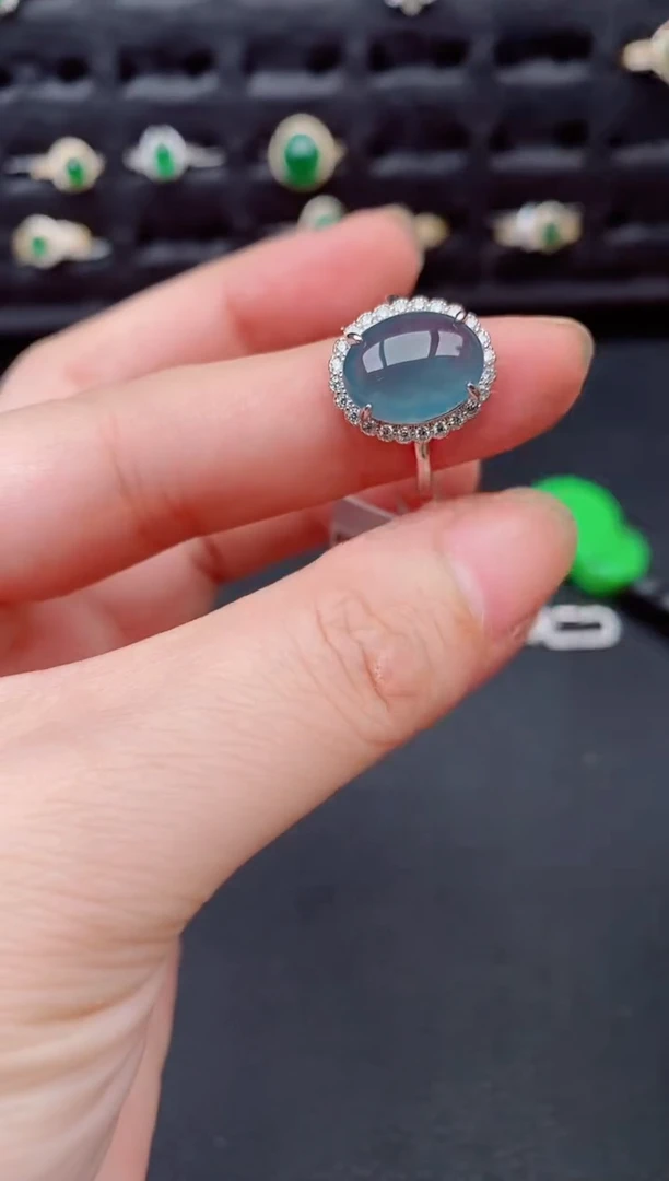 银S925镶嵌戒指翡翠天然a货翡翠216