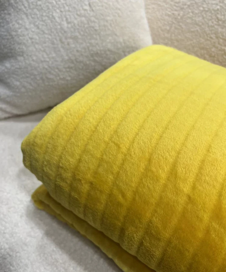 【黄条纹奶绒毯】1.8*2沙发双面简约黄色加厚牛奶绒毛毯