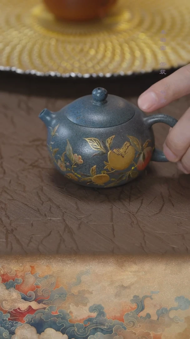 茶壶紫砂柴烧青料海蓝宝金丝雀鸟150cc