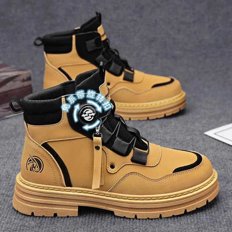 马丁靴男鞋2025新款秋季厚底工装靴高帮潮鞋春秋百搭户外大黄靴子