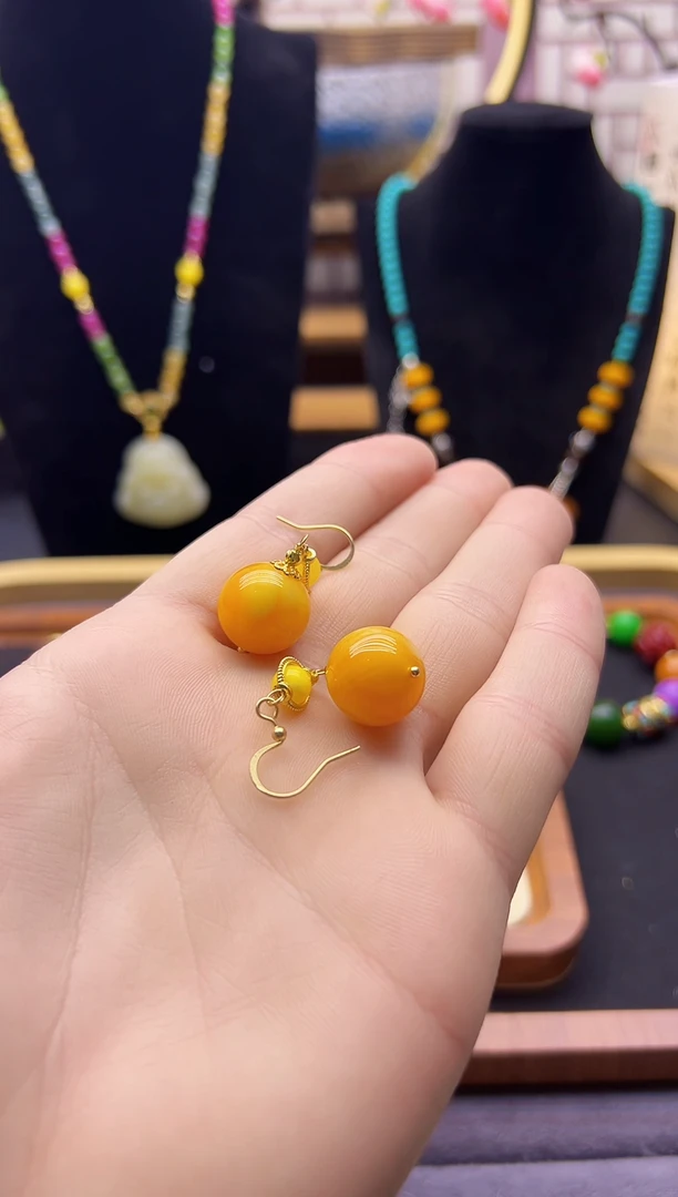 【闪购商品】蜜蜡耳饰14K金镶嵌E208`````