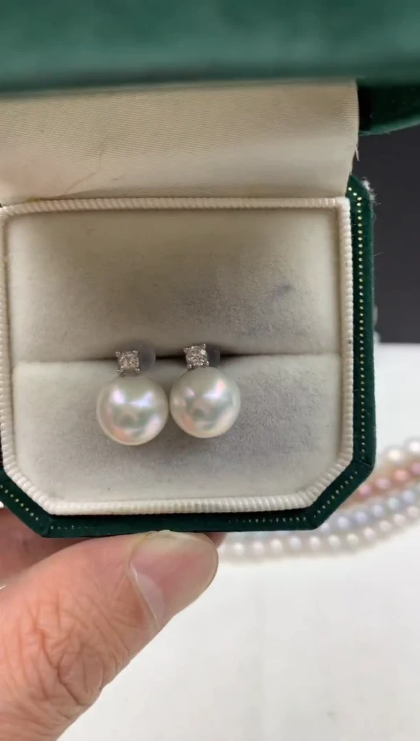 银S925镶嵌ff淡水珍珠白珠耳饰