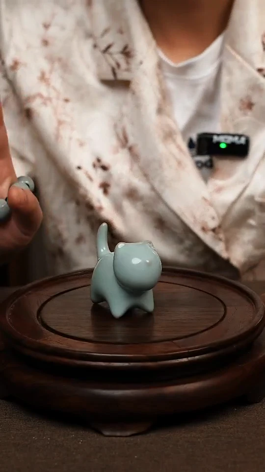 瓷片天青色茶宠小喵咪微瑕不带礼盒