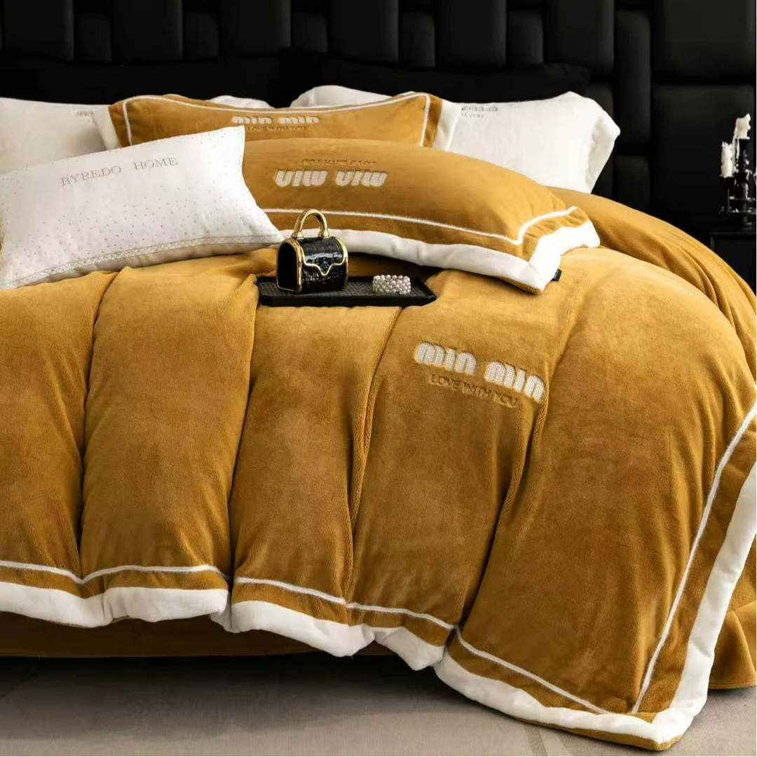 【绒王】保暖刺绣加厚全消光牛奶绒四件套XR绒MIU【11斤-12斤左右】