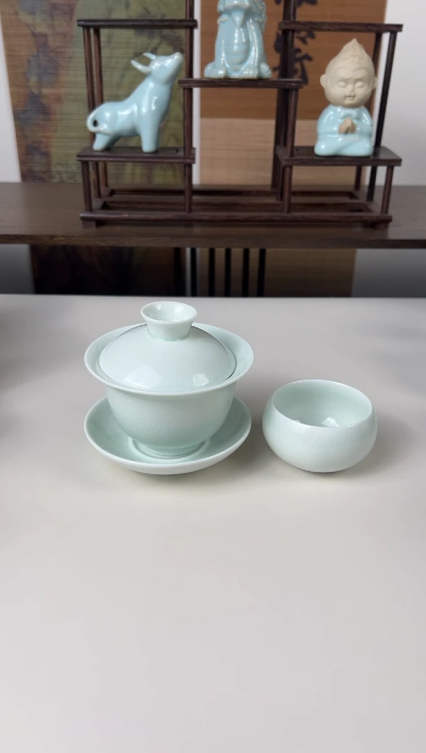 【闪购商品】杯珑匠玉青玉兰盖碗+2只玉青圆融杯
