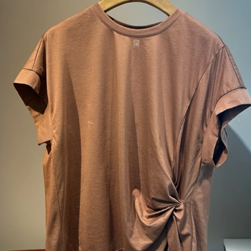 圆领夏季微弹宽松T恤不规则百搭不规则型舒适纯色短袖拼接