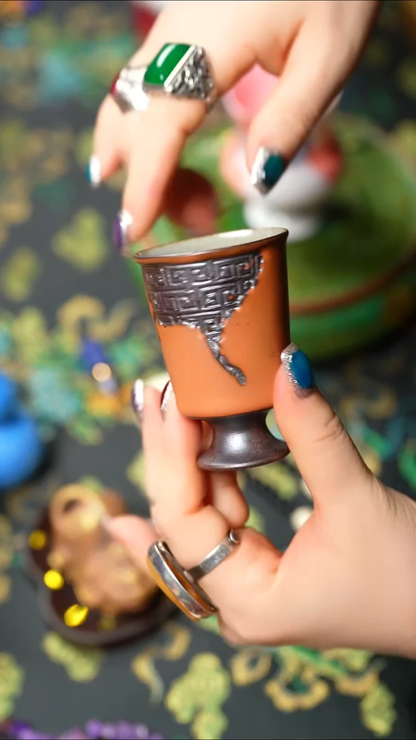 老岩泥珊瑚红高足杯 23310