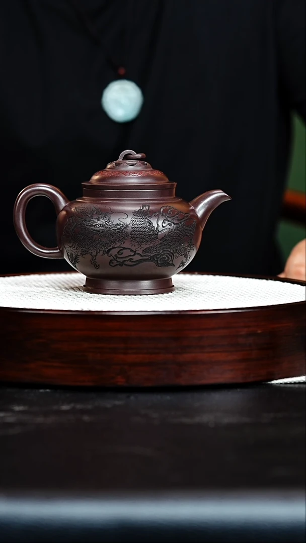 茶壶紫砂宜兴紫砂 单圈掇只 赤龙血 谭青 h343