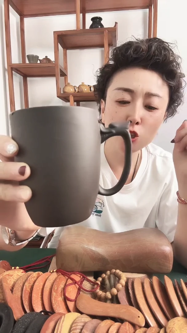 砭石五色土砭石粉300毫升咖啡杯