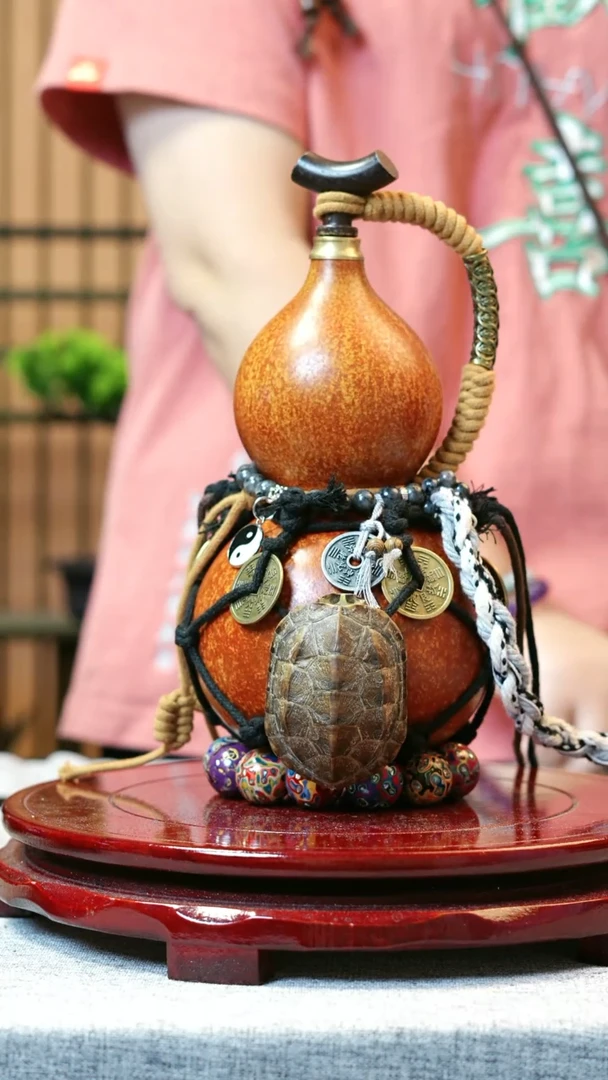 大漆酒葫芦，一物一拍送底座漏斗1341