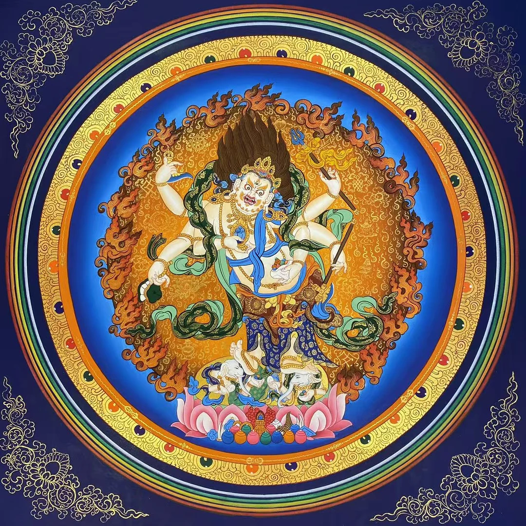 纯手绘白六臂玛哈噶啦单尊尺寸50*50彩唐卡客厅玄关观想