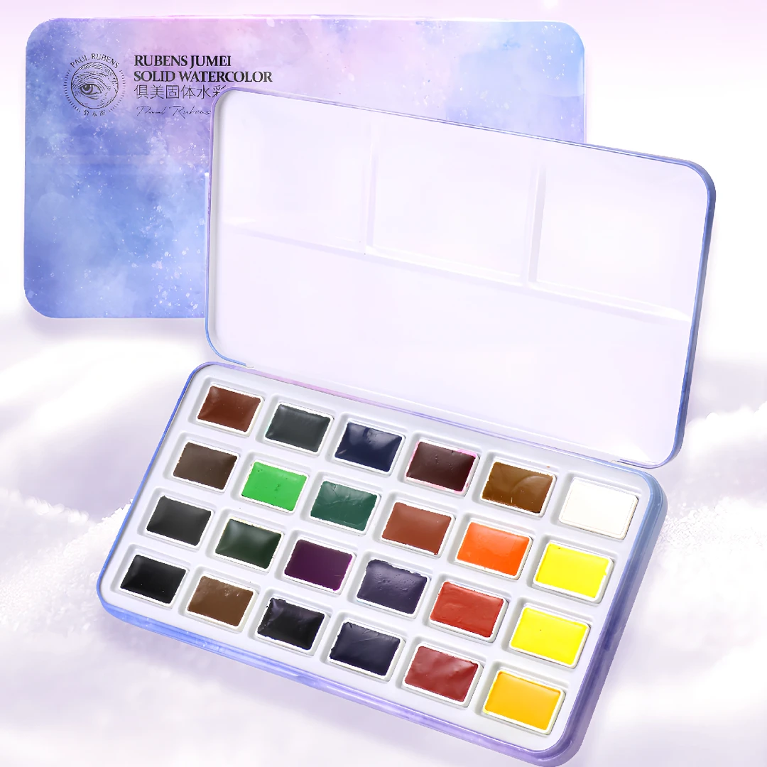 颜料鲁本斯卡洛琳24色固体水彩中国画颜色工笔花鸟画颜彩 S-LBS03