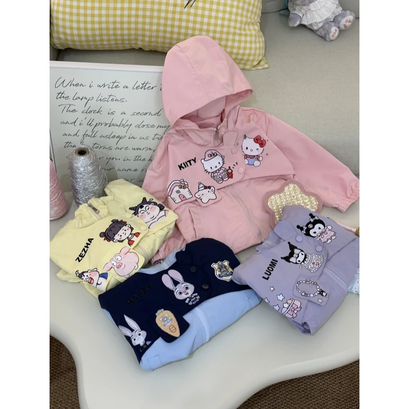 【橘子家】女童长袖连帽防风衣春季新款小女孩可爱卡通外套HS61171