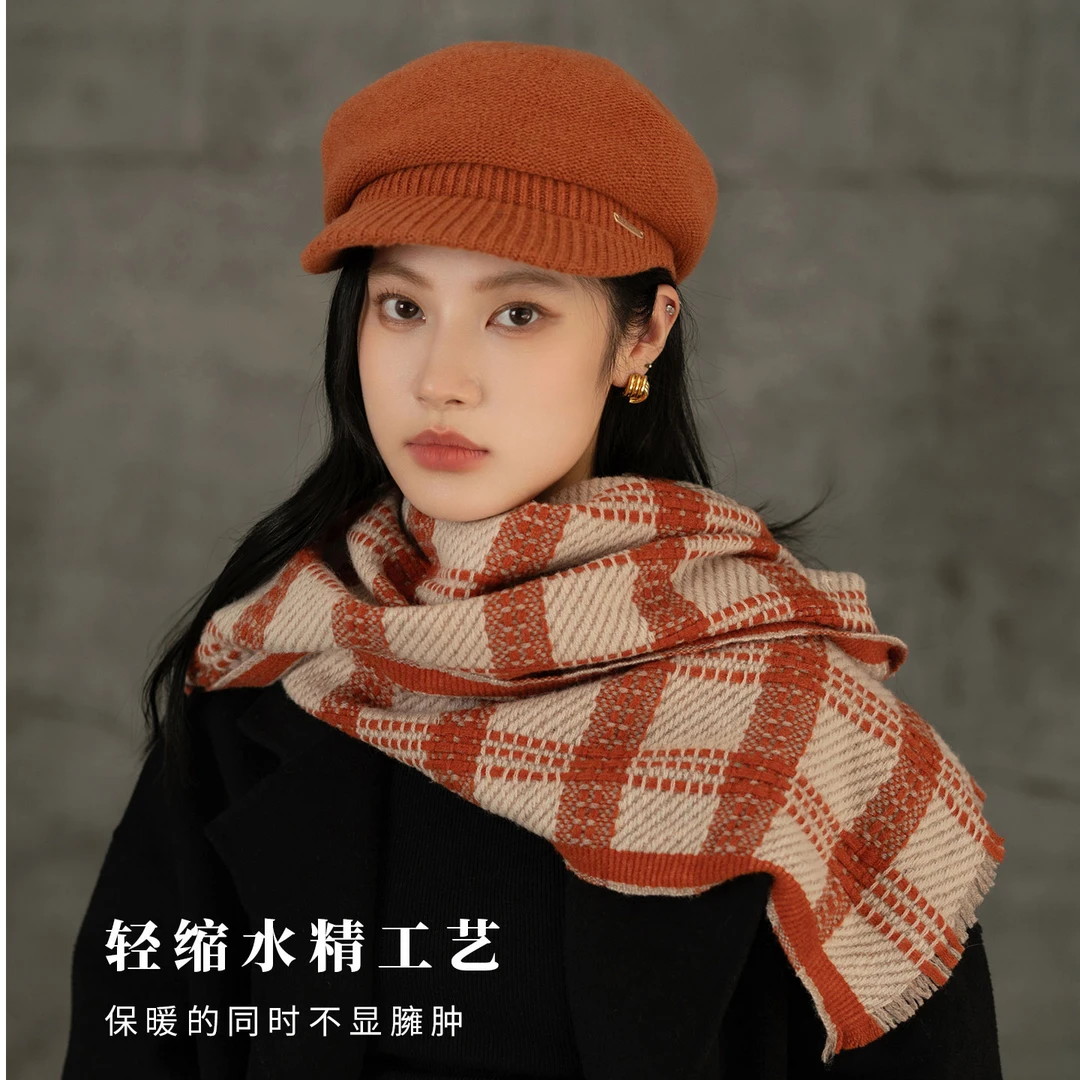 疯帽子 轻缩纯羊毛格纹长围巾 时尚英伦保暖披肩围脖女2025秋冬新
