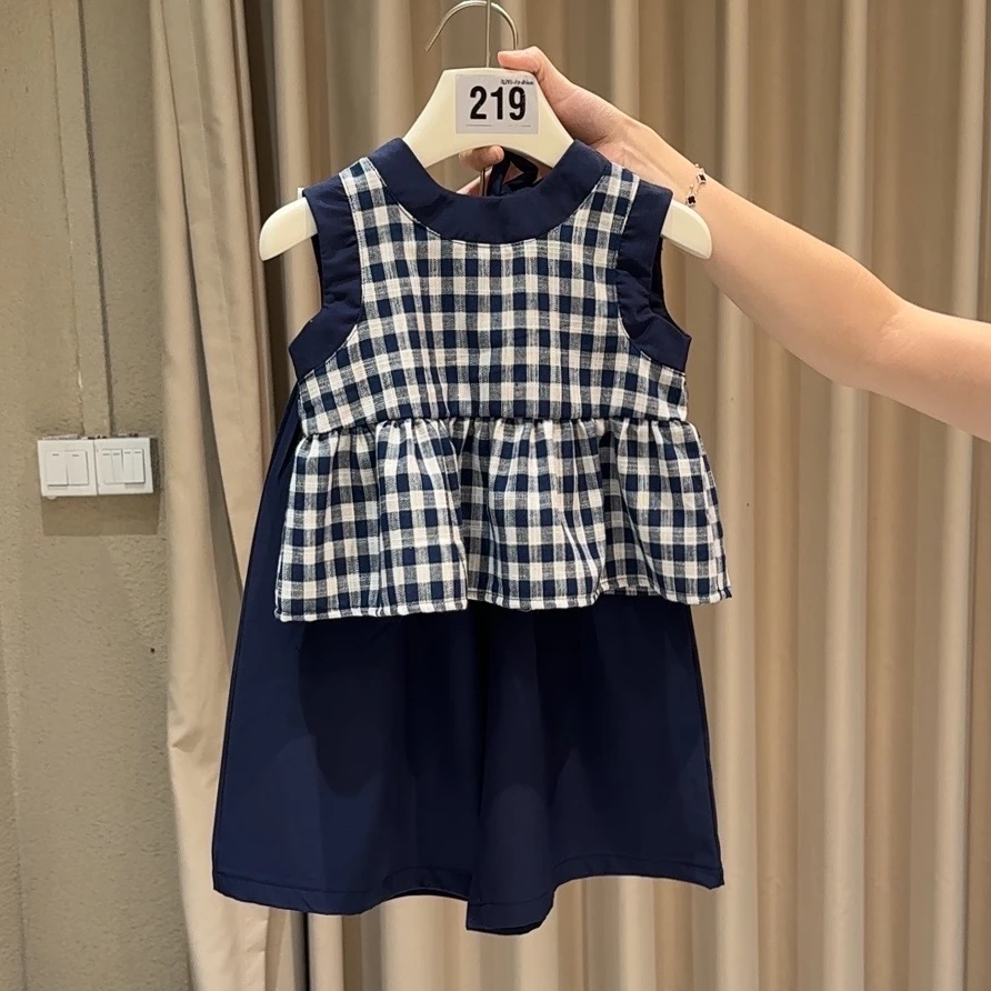 圆子家 女童夏装气质套装儿童格纹小女孩夏季薄款娃娃衫韩版