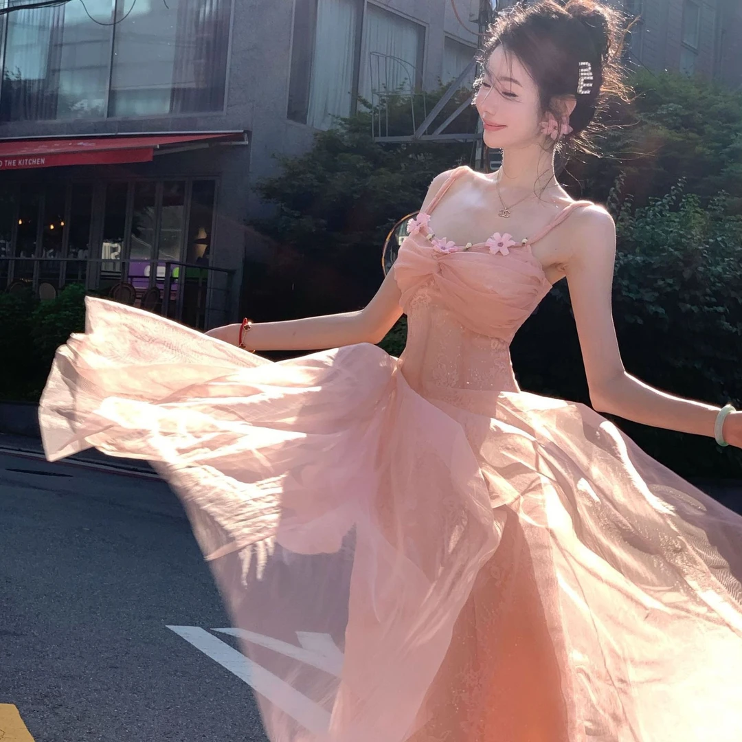 【雅乔定制】那不勒斯情话 蕾丝网纱拼接吊带连衣裙DYLL-25026694