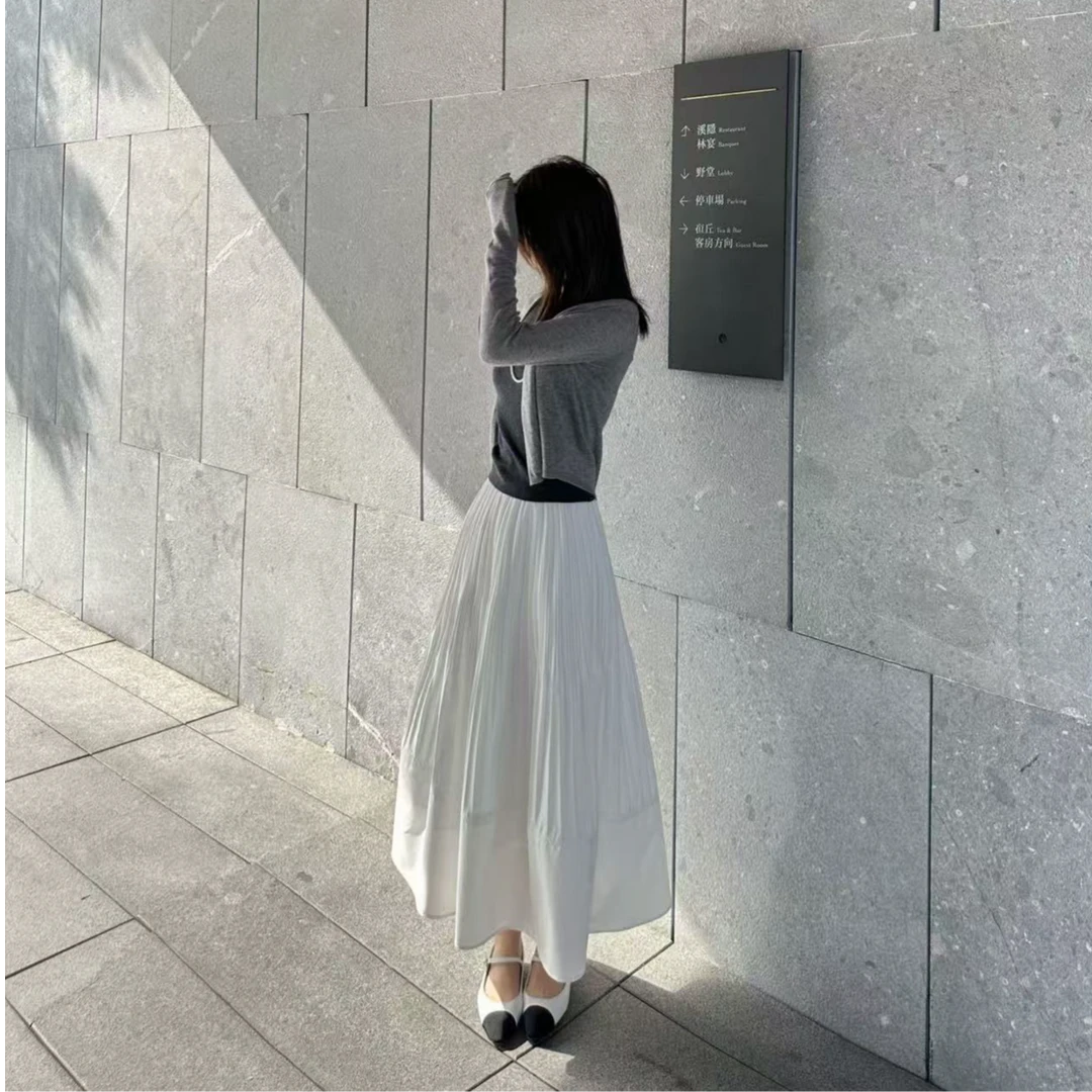 LUOZHIYIN/罗知音D212150TZ高腰百褶女装显瘦松紧带百搭半身裙