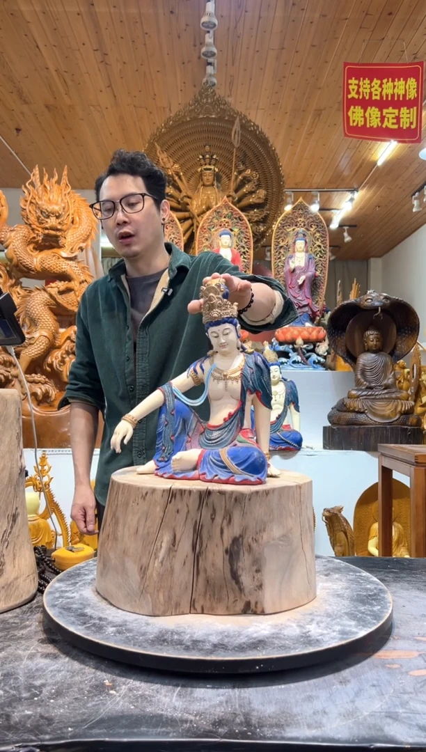 香樟木仿古彩绘自在30cm