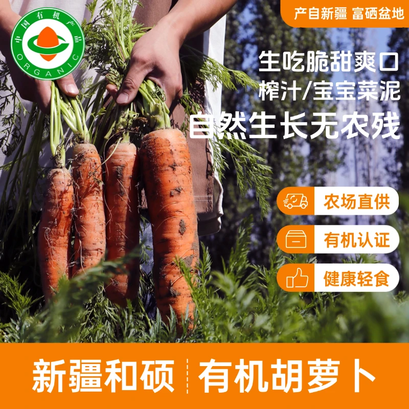 新疆和硕有机冰糖心胡萝卜5斤装富硒地有机种植口感脆甜营养丰富