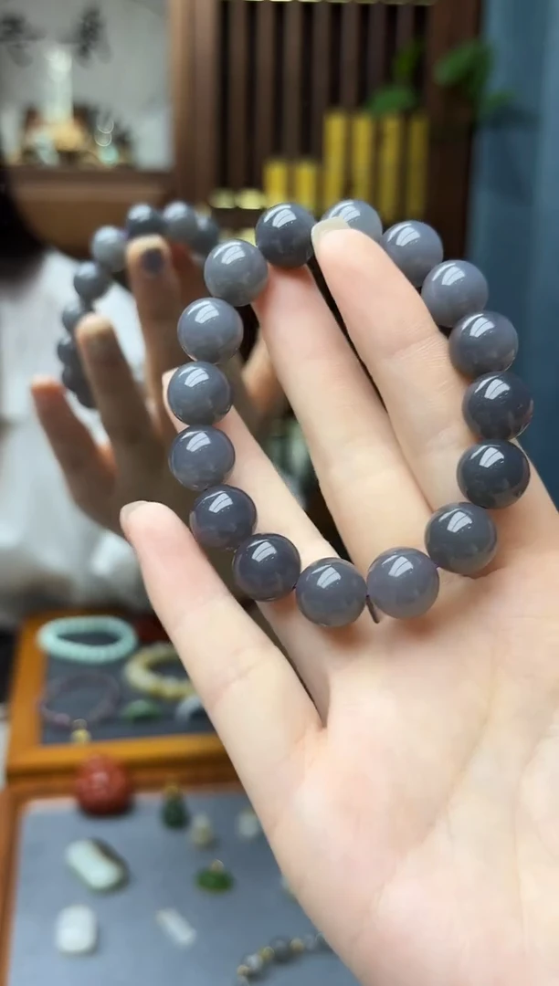 未镶嵌和田玉挂件烟紫手串12mmHX