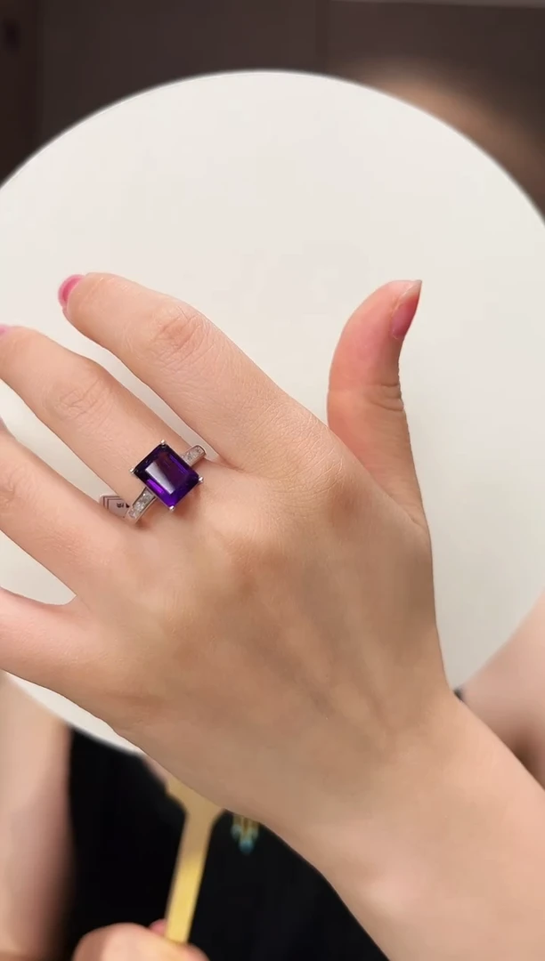 银S925镶嵌戒指紫晶35【主石6ct左右】