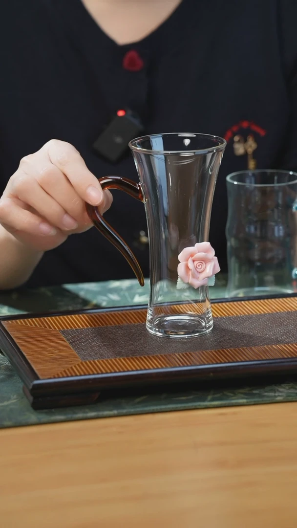 琥珀带花玻璃绿茶杯