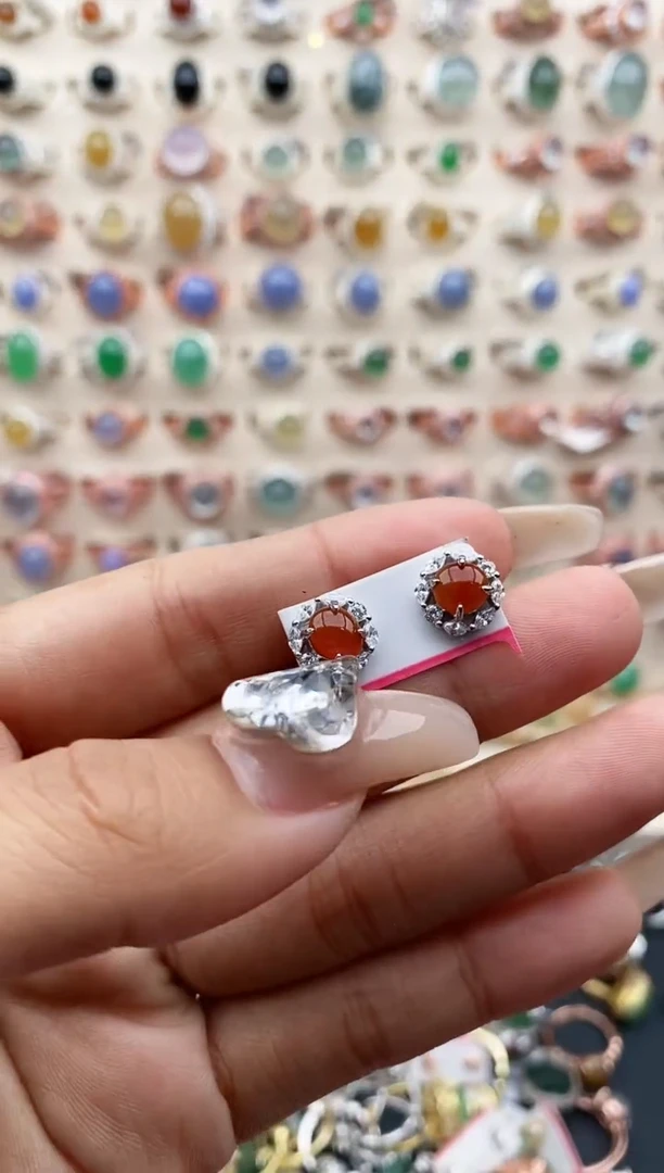 【闪购商品】翡翠耳饰银S925镶嵌天然A货翡翠111  7+7