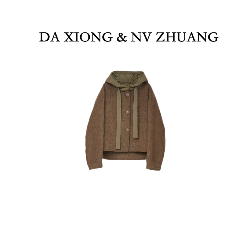 100%羊毛富家千金气质时尚款慵懒感宽松休闲简约秋冬连帽大衣ds