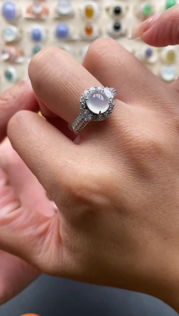 银S925镶嵌戒指翡翠问*缅甸天然翡翠A货2 3-5