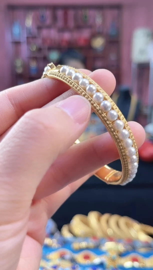 非遗 花丝镶嵌手镯 银胎 白色58-60-62